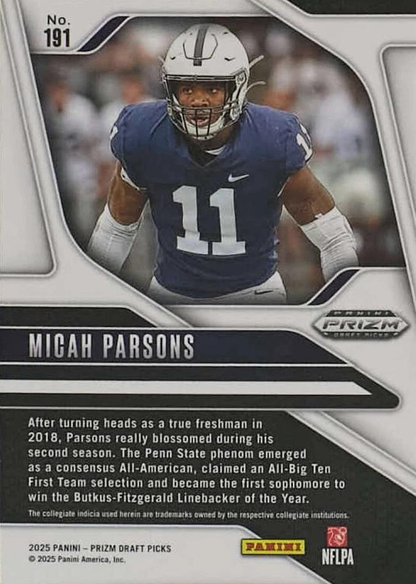 2025 Panini Prizm Draft Picks Micah Parsons #191 Penn State Nittany Lions