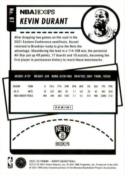 2021 Panini Hoops Kevin Durant #87 Brooklyn Nets