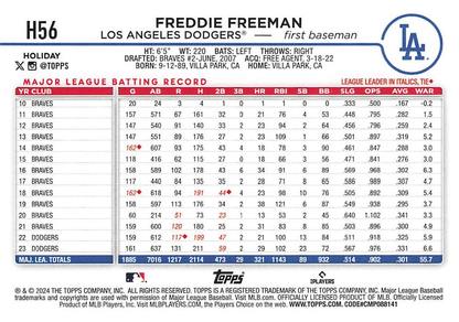 2024 Topps Holiday Freddie Freeman Los Angeles Dodgers #H56