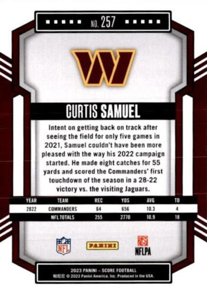 2023 Panini Score Football Curtis Samuel Washington Commanders #257