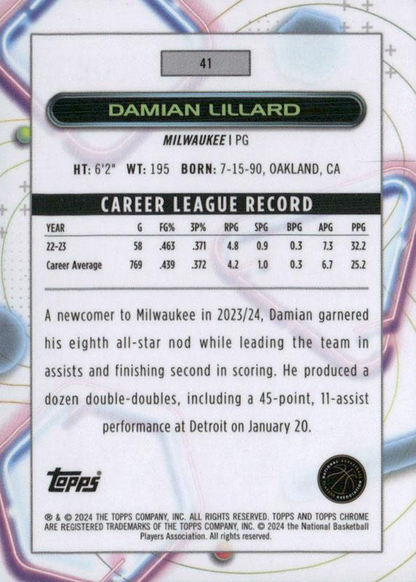 2023 Topps Chrome Cosmic Damian Lillard #41 Milwaukee Bucks