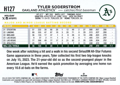 2024 Topps Holiday Tyler Soderstrom RC Oakland Athletics #H127