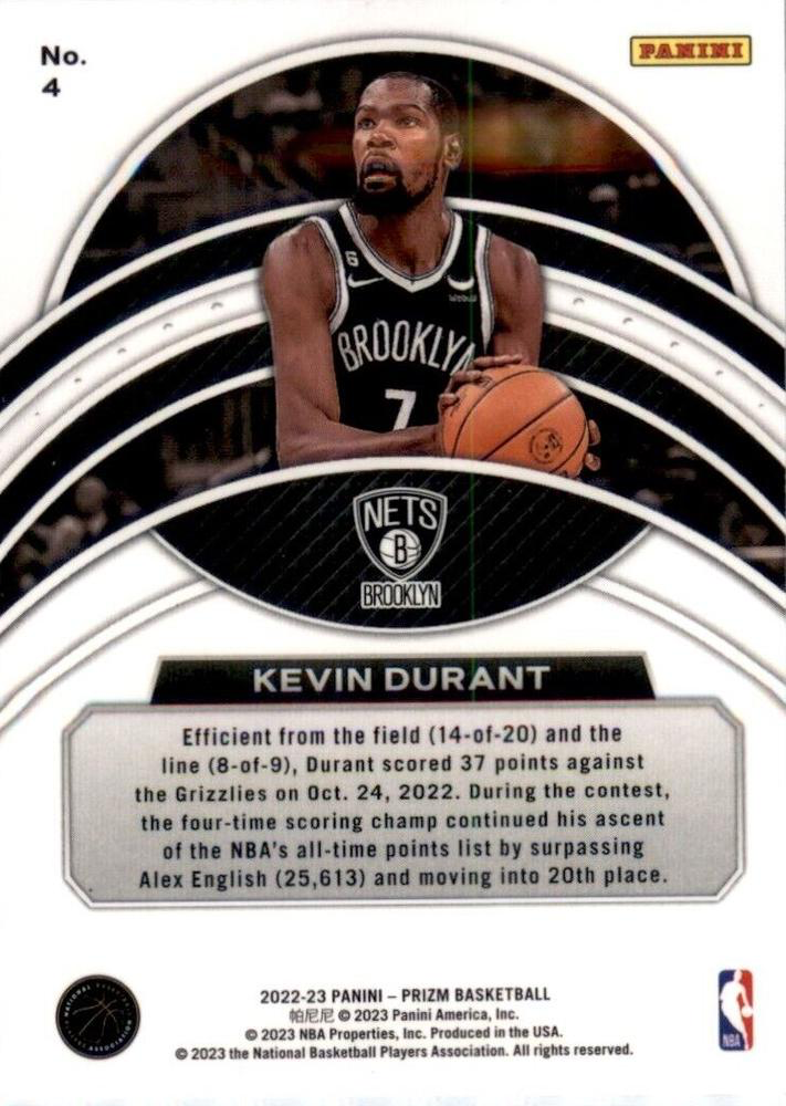2022 Panini Prizm Dominance Kevin Durant #4 Brooklyn Nets
