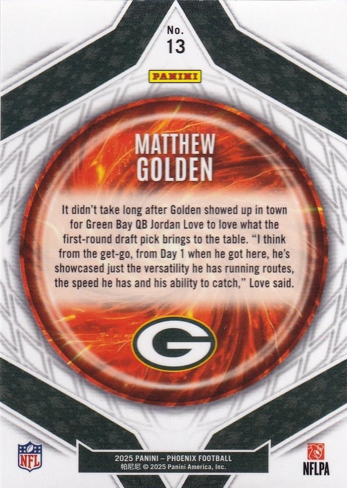 2025 Panini Phoenix Paragon Matthew Golden #13 Green Bay Packers