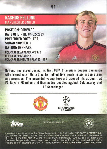 2023 Topps Stadium Club Chrome UCC Rasmus Højlund #91 Manchester United