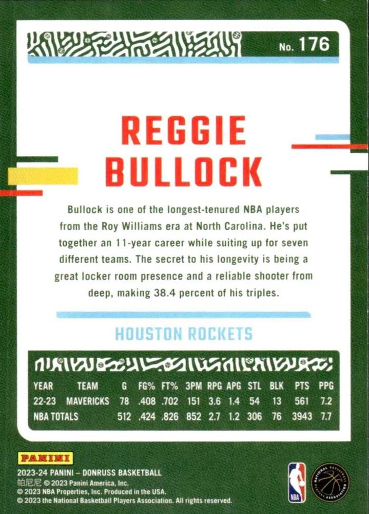 2023 Panini Donruss Reggie Bullock #176 Houston Rockets