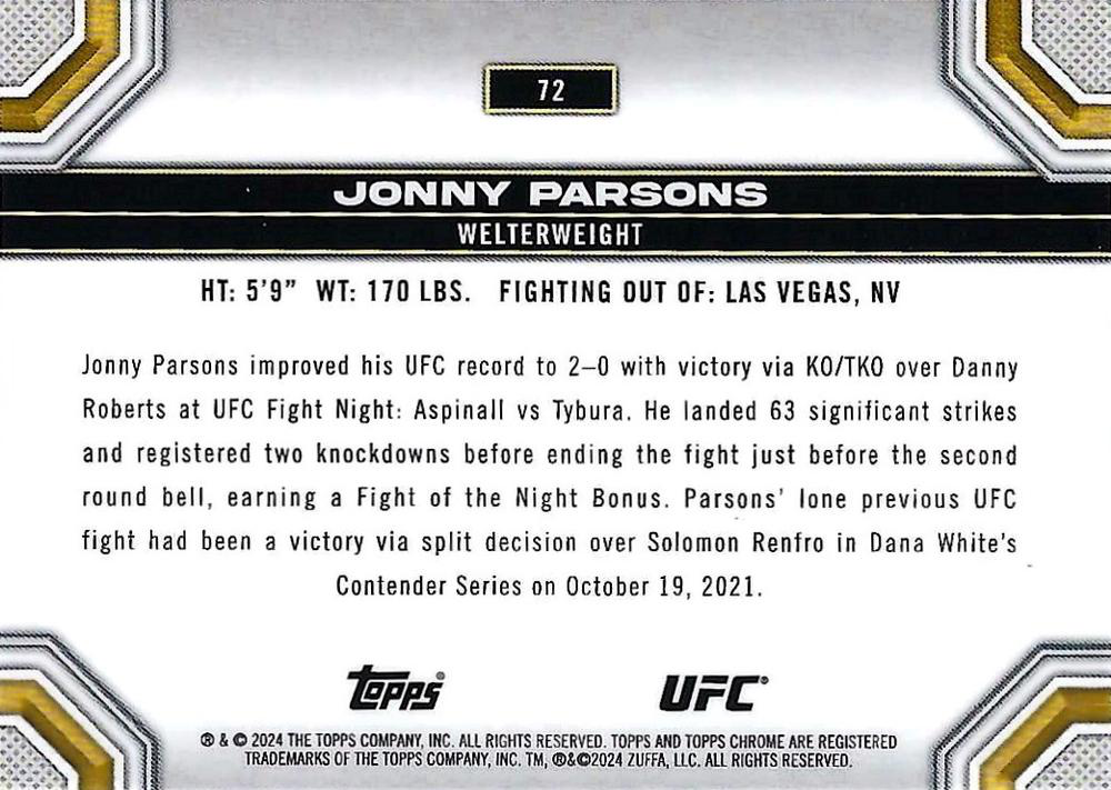 2024 Topps Chrome UFC Jonny Parsons RC #72