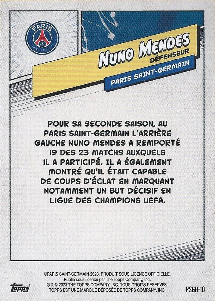 2023 Topps PSG Fan Set Heroes Nuno Mendes #PSGH-10 Paris Saint-Germain