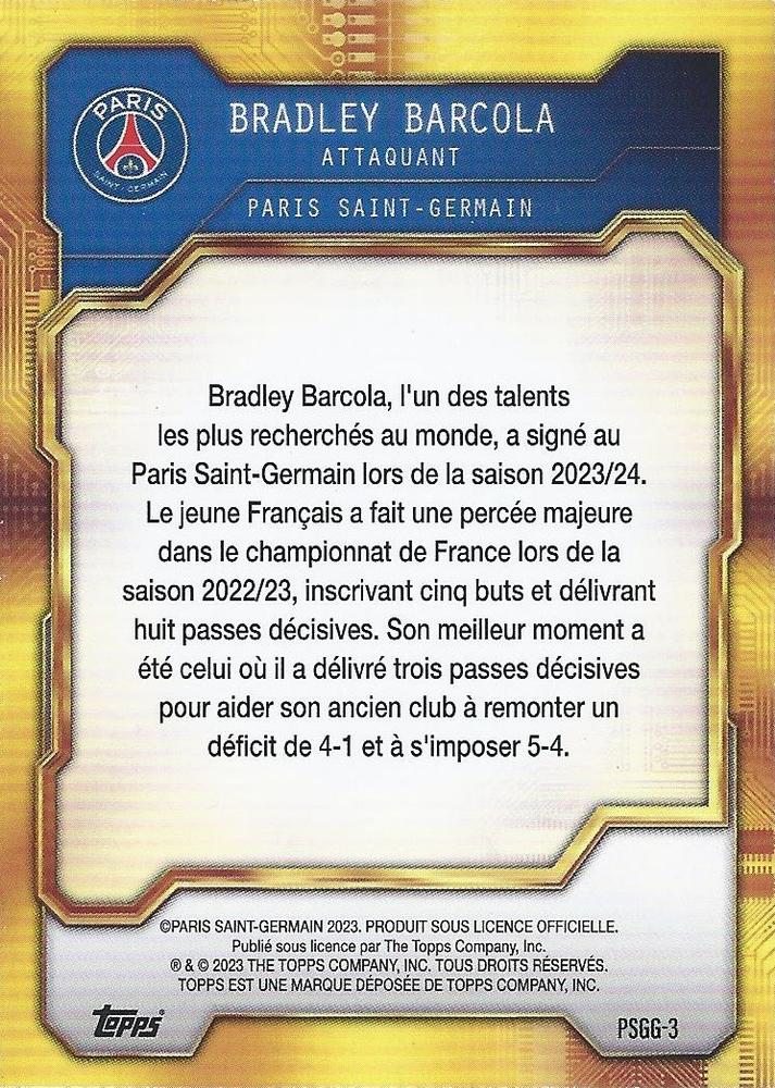 2023 Topps PSG Fan Set Golden Future Bradley Barcola #PSGG-3 Paris Saint-Germain