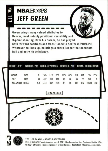 2021 Panini Hoops Jeff Green #117 Denver Nuggets