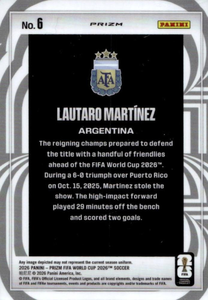 2026 Panini Prizm FIFA World Cup Screamers Silver Lautaro Martinez #6 Argentine