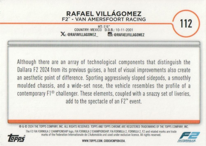 2024 Topps Chrome Formula 1 Rafael Villagomez F2C #112 Van Amersfoort Racing