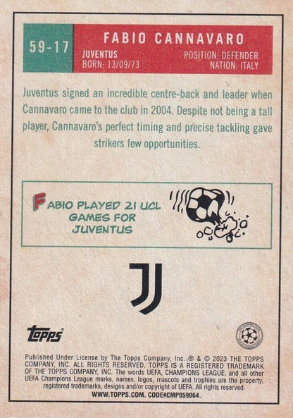 2022 Topps UCC 1959 Fabio Cannavaro #59-17 Juventus