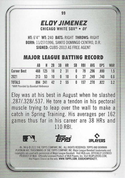 2022 Topps Bowman Platinum Eloy Jiménez Chicago White Sox #99