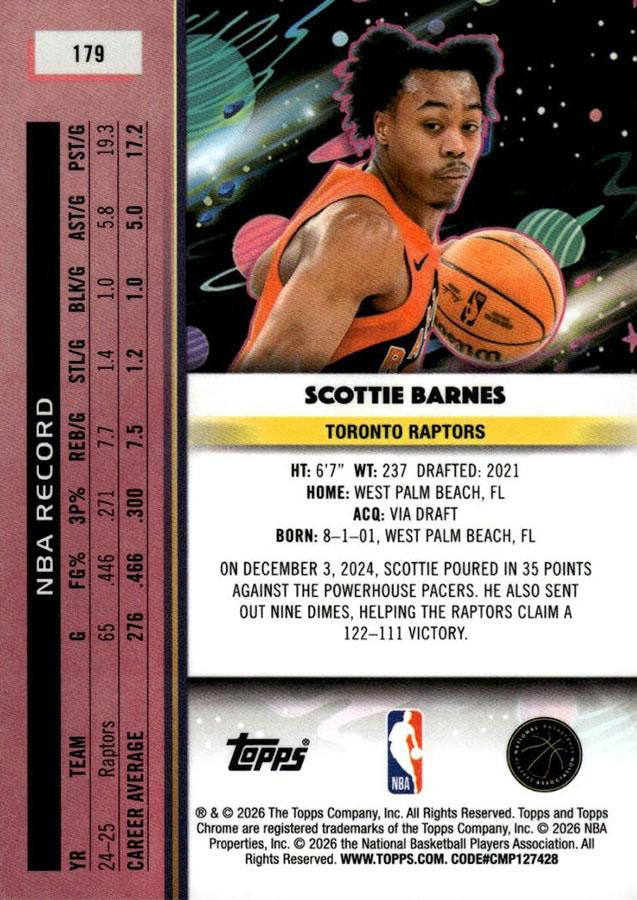 2025 Topps Chrome Cosmic Scottie Barnes #179 Toronto Raptors
