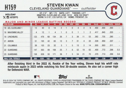 2024 Topps Holiday Steven Kwan Cleveland Guardians #H159