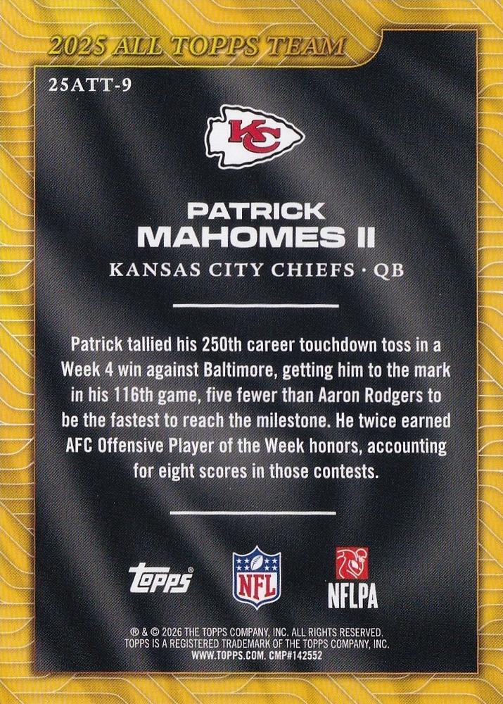 2026 Topps Flagship 2025 All-Topps Team Patrick Mahomes II #25ATT-9 Kansas City Chiefs