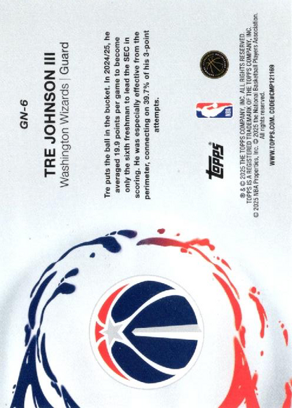 2025 Topps NBA Generation Now Tre Johnson III GN-6 Washington Wizards