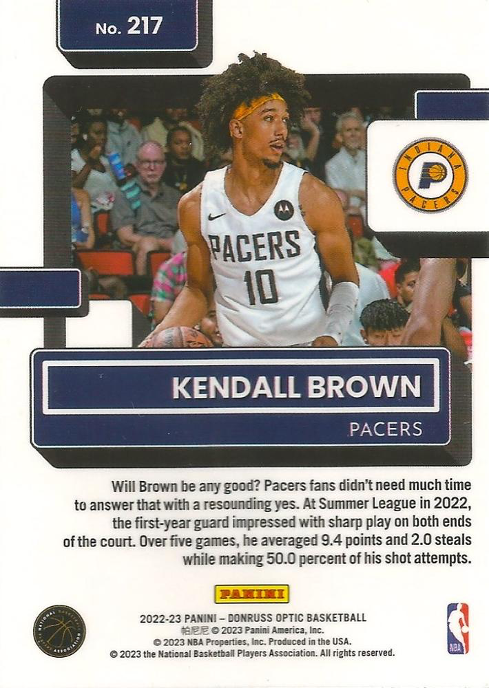 2022 Panini Donruss Optic Kendall Brown Rated Rookie #217 Indiana Pacers