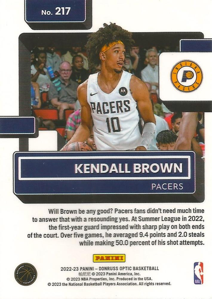 2022 Panini Donruss Optic Kendall Brown Rated Rookie #217 Indiana Pacers