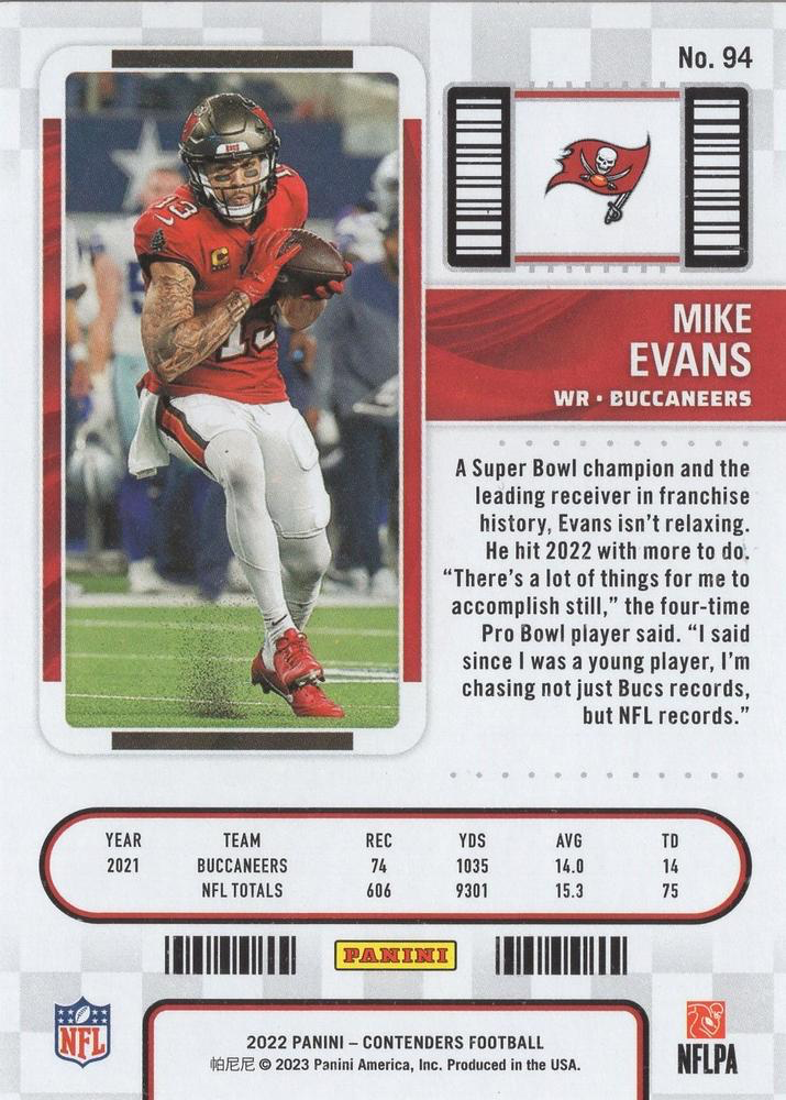 2022 Panini Contenders Mike Evans #94 Tampa Bay Buccaneers
