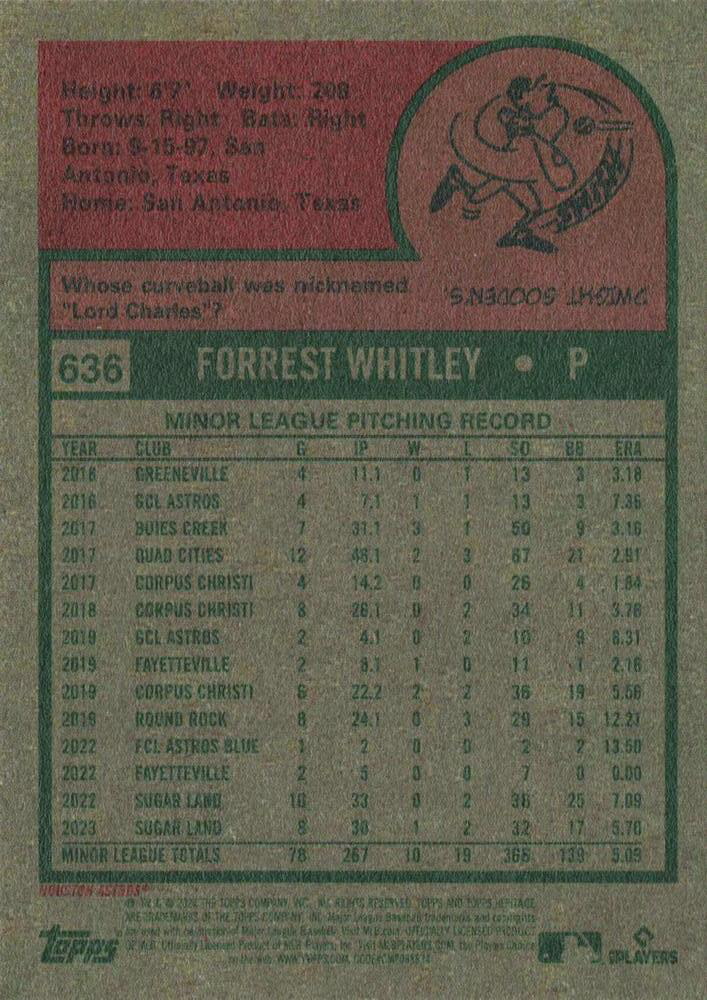 2024 Topps Heritage Forrest Whitley Houston Astros RC #636