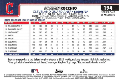 2025 Topps Series 1 Brayan Rocchio Cleveland Guardians #194