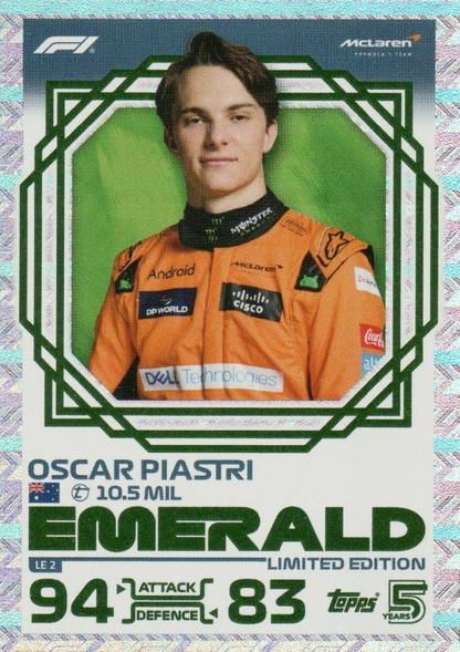2024 Topps Turbo Attax F1 Limited Edition Oscar Piastri #LE2 Emerald McLaren F1