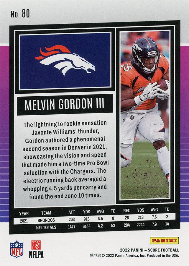 2022 Panini Score Melvin Gordon III Denver Broncos #80