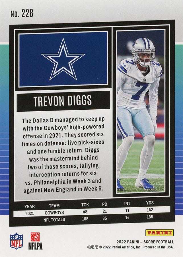2022 Panini Score Trevon Diggs Dallas Cowboys #228