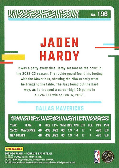 2023 Panini Donruss Jaden Hardy #196 Dallas Mavericks