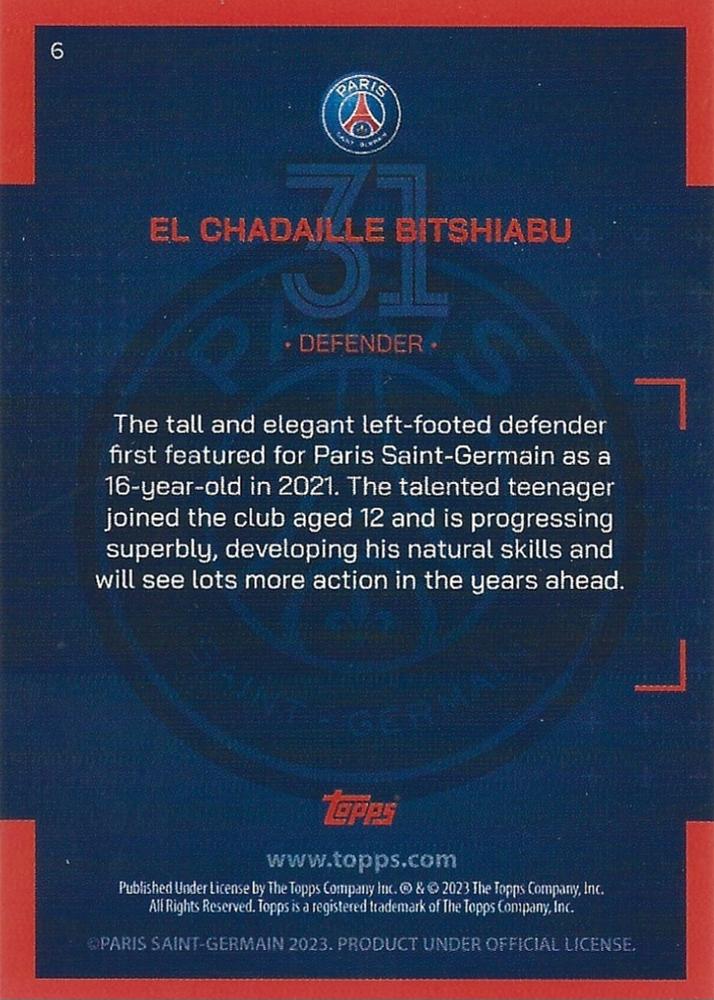 2022 Topps PSG Team Set RC El Chadaille Bitshiabu #6 Paris Saint-Germain
