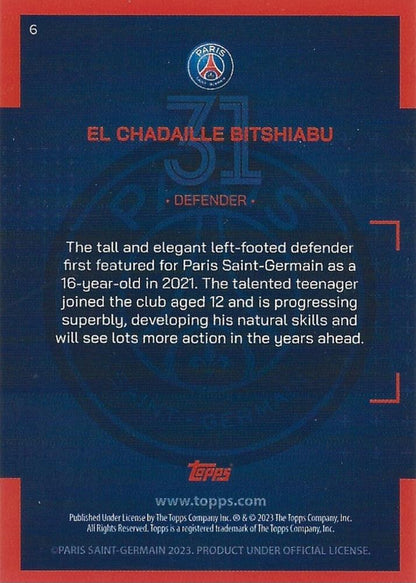 2022 Topps PSG Team Set RC El Chadaille Bitshiabu #6 Paris Saint-Germain