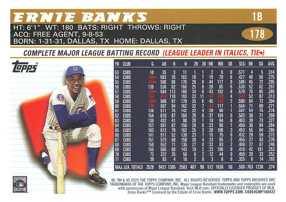 2025 Topps Archives Ernie Banks #178 Chicago Cubs