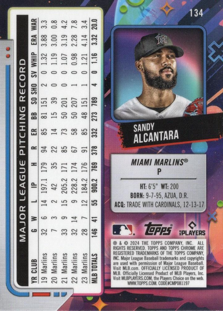 2024 Topps Chrome Cosmic Sandy Alcantara #134 Miami Marlins