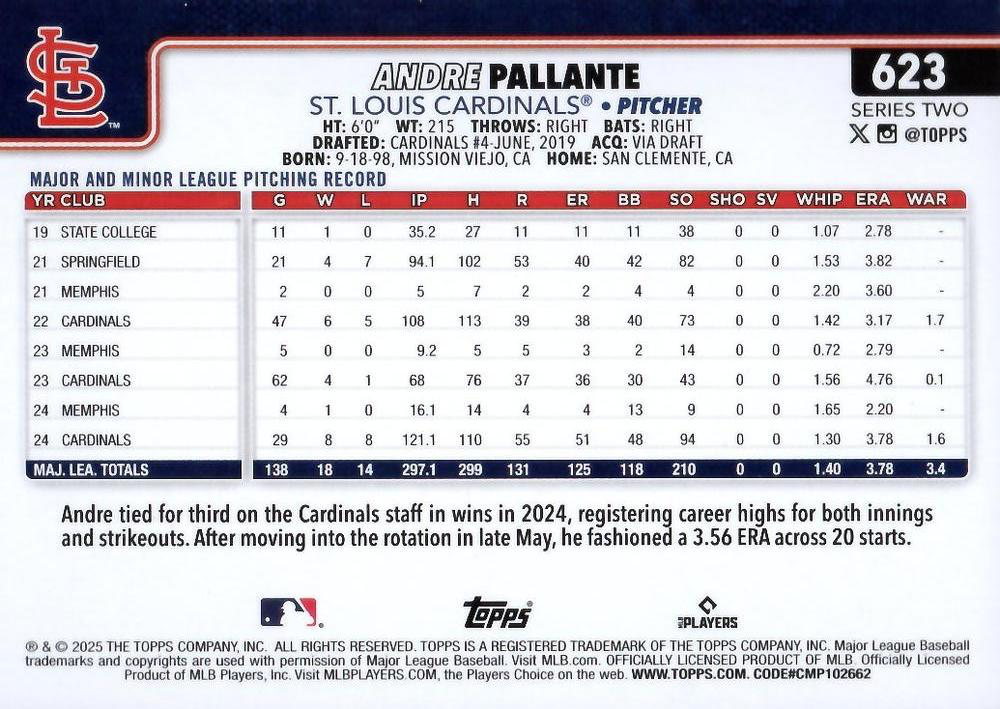 2025 Topps Series 2 Andre Pallante #623 St. Louis Cardinals