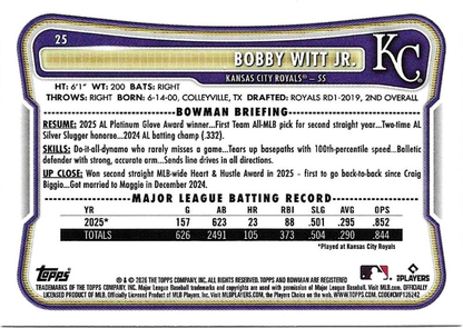2026 Topps Bowman Bobby Witt Jr. #25 Kansas City Royals