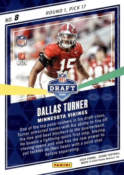 2024 Panini Score Football NFL Draft Dallas Turner Minnesota Vikings #8 RC