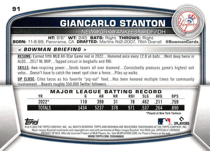 2023 Topps Bowman Giancarlo Stanton New York Yankees #91