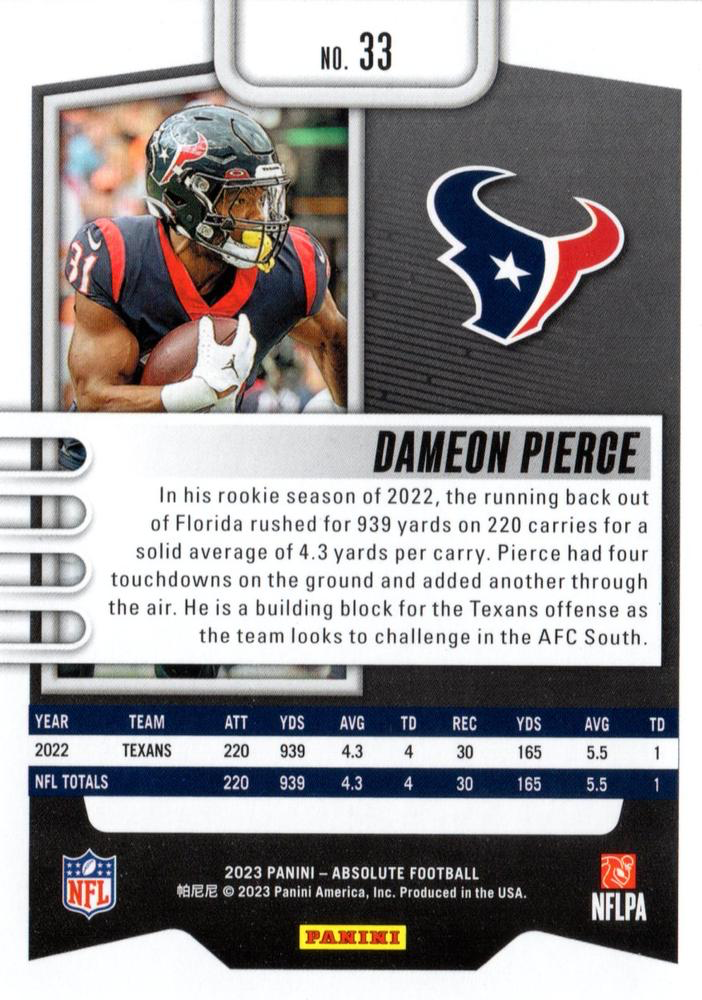 2023 Panini Absolute Dameon Pierce #33 Houston Texans