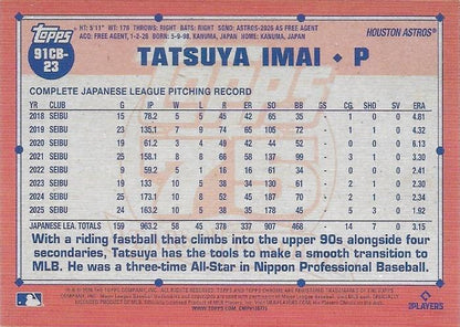 2026 Topps Chrome 1991 35th RC Tatsuya Imai #91CB-23 Houston Astros