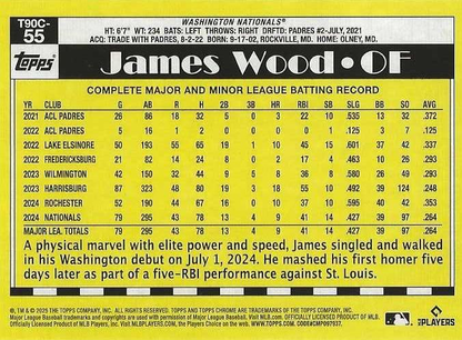 2025 Topps Series 1 Mojo 1990 Topps Baseball 35th Anniversary Chrome James Wood Washington Nationals #T90C-55