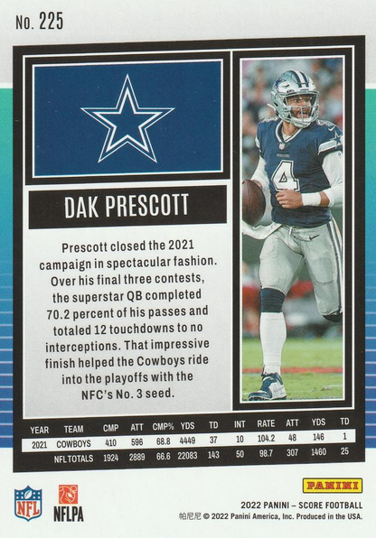 2022 Panini Score Dak Prescott Dallas Cowboys #225