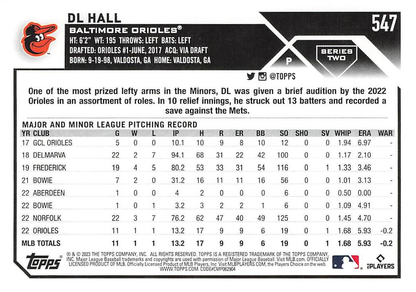 2023 Topps Series 2 DL Hall RC Baltimore Orioles #547