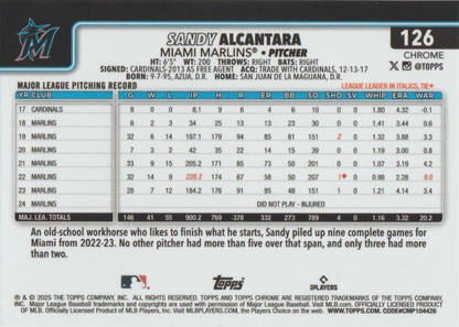 2025 Topps Chrome MLB Sandy Alcantara #126 Miami Marlins