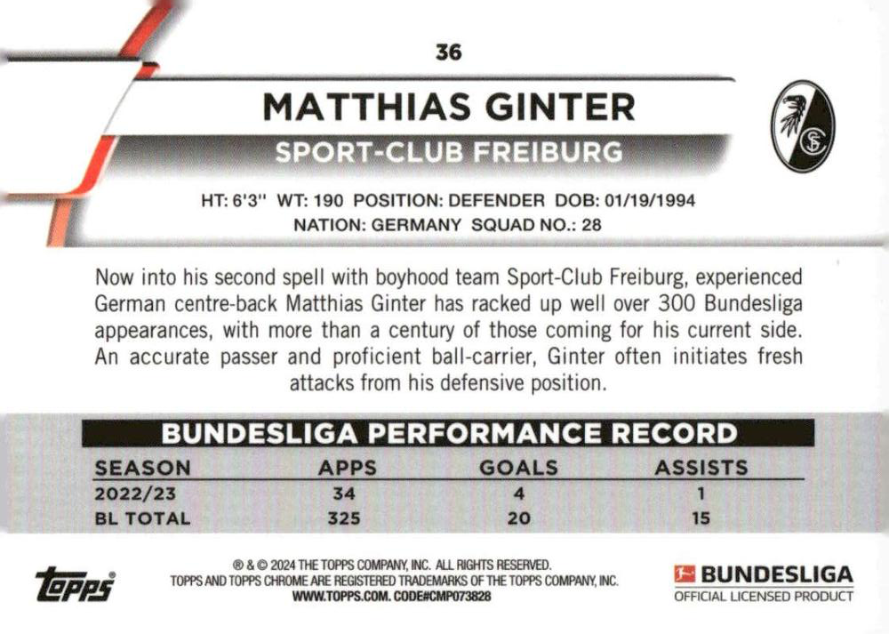 2023 Topps Chrome Bundesliga Matthias Ginter #36 SC Freiburg