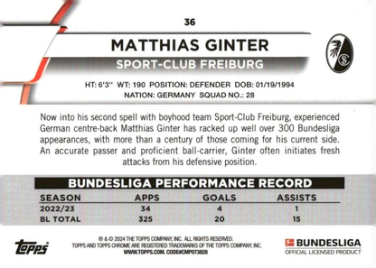 2023 Topps Chrome Bundesliga Matthias Ginter #36 SC Freiburg