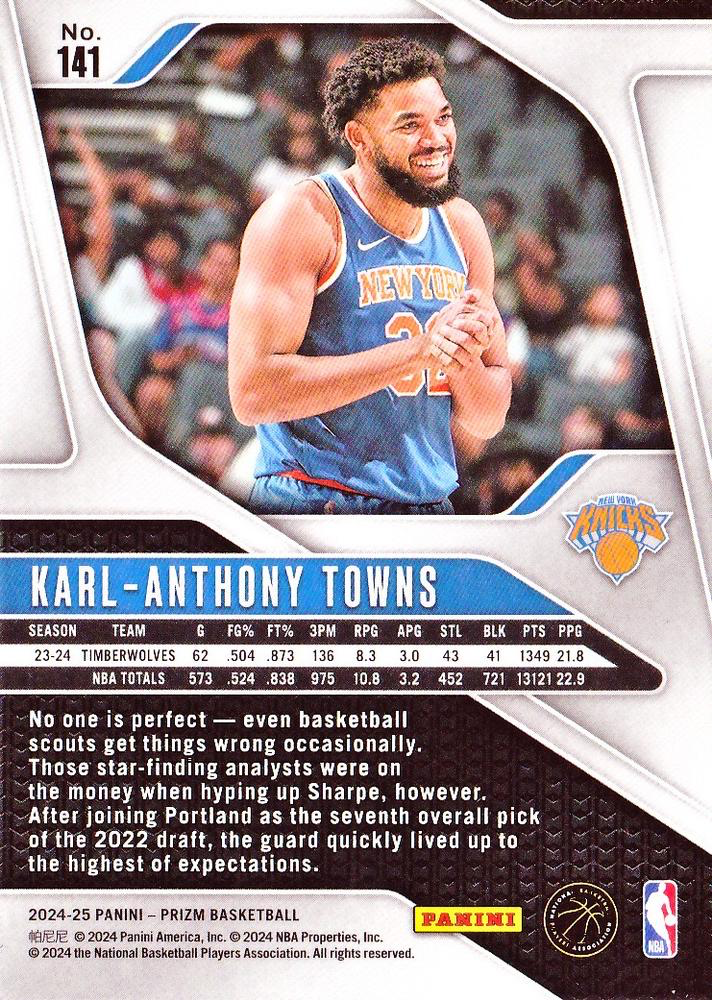 2024 Panini Prizm Karl-Anthony Towns UER #141 New York Knicks