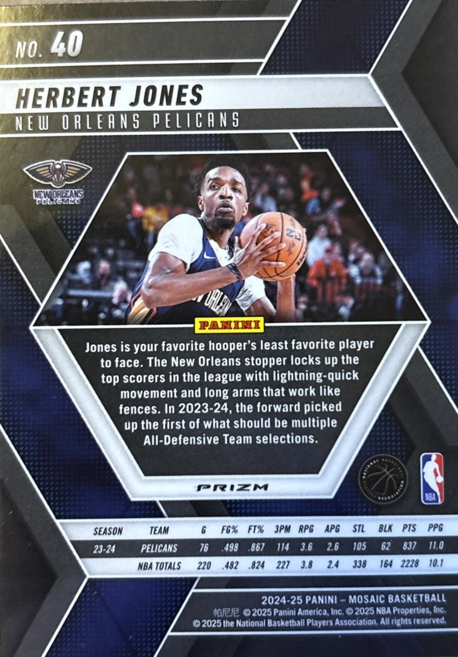 2024 Panini Mosaic Mosaic Prizm Herbert Jones #40 New Orleans Pelicans