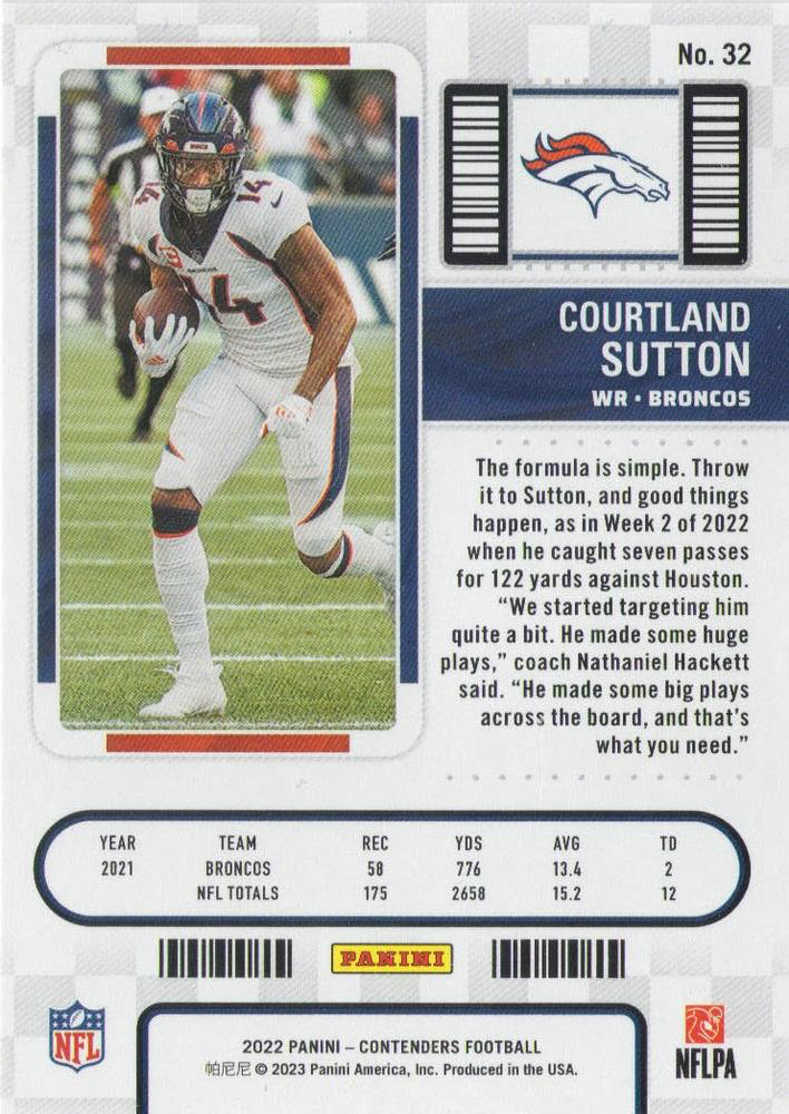 2022 Panini Contenders Courtland Sutton Denver Broncos #32